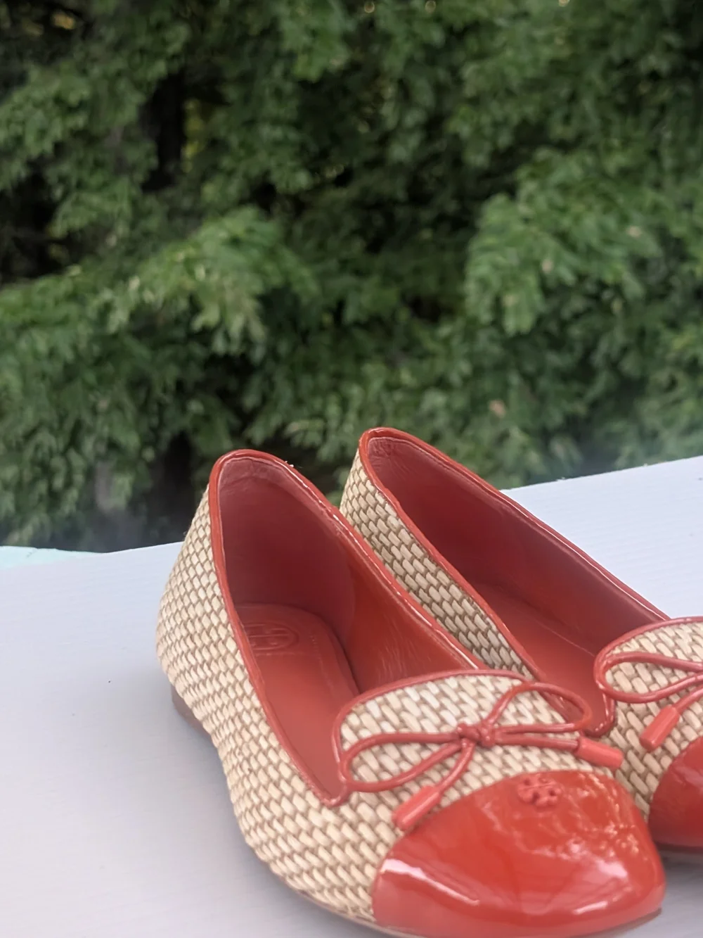 Tory Burch Coral Patent & Woven Ballet Flats